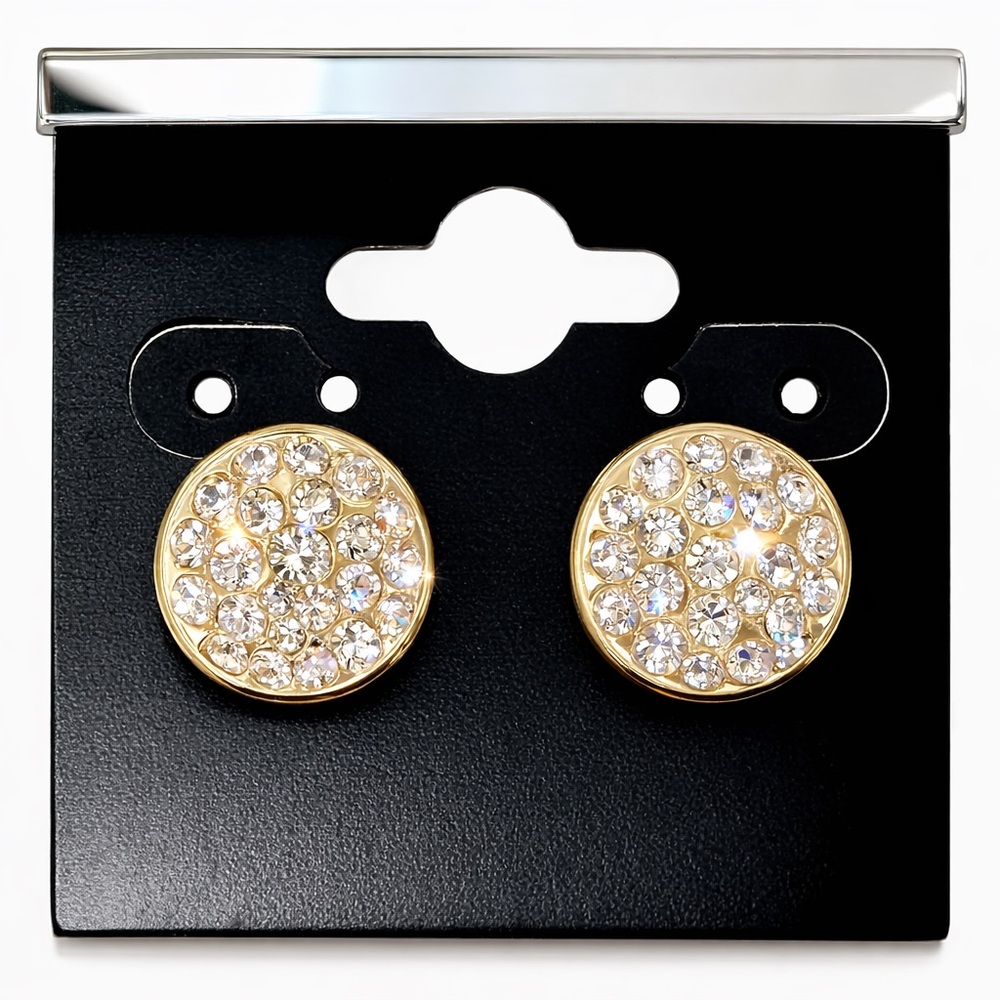 Silver Tone Crystal Rhinestone Round Stud Button Earrings Sparkle Statement NWT - Picture 3 of 3